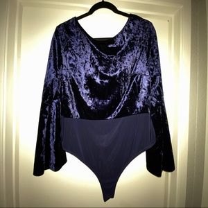 Velvet Bodysuit with Flared Sleeves